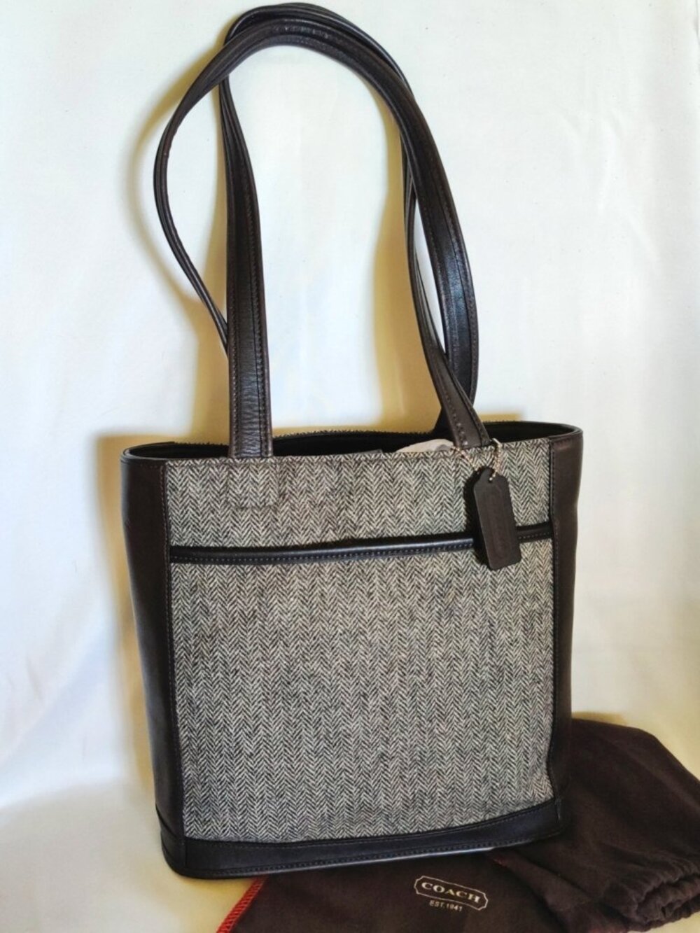Coach Vintage Bleecker Tweed Medium Bucket Tote Bag in Black 1999, EUC